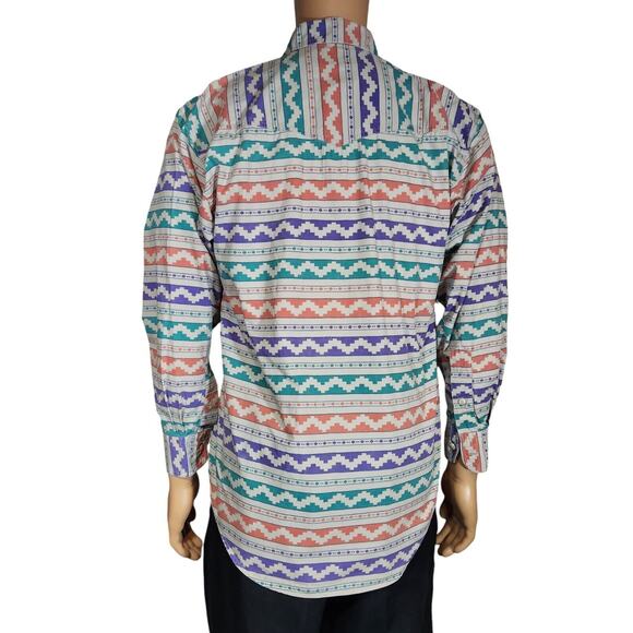 Larry Mahan Shirt Mens Size Small Colorful Aztec Western Striped Button Down L/S - Picture 2 of 4